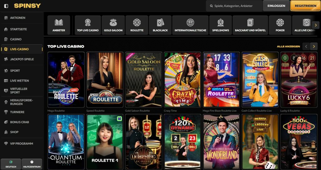 spinsy live casino